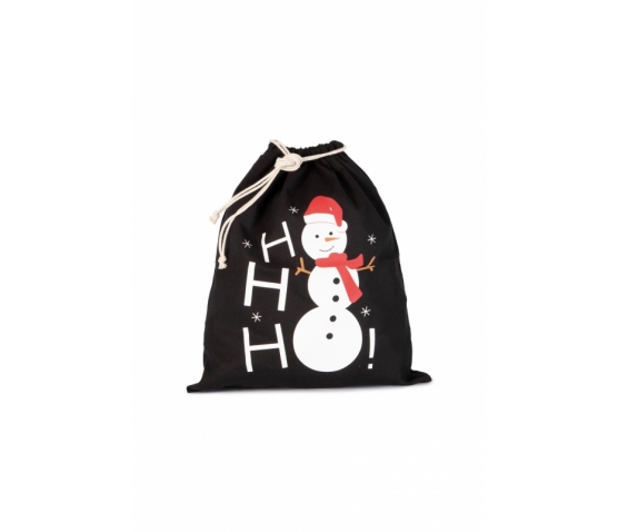 Sac coton à cordon motif bonhomme de neige-Noir