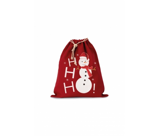 Sac coton à cordon motif bonhomme de neige-Rouge