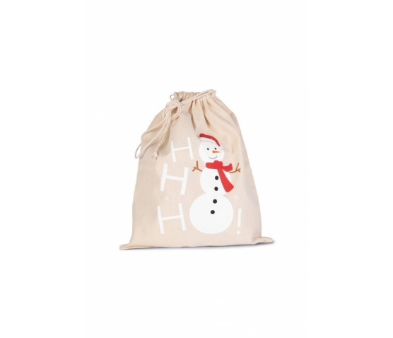 Sac coton à cordon motif bonhomme de neige-Beige